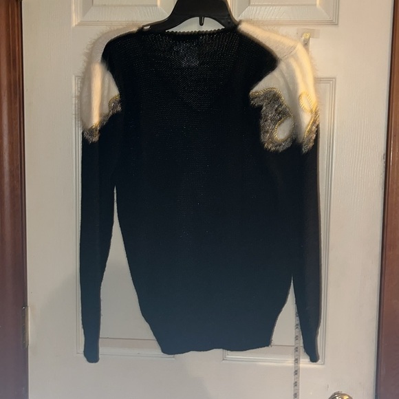 VTG-80’s-Franco Valeri-S-black/white/gold-Angora, V-neck, long sleeve, sweater. - Picture 2 of 14